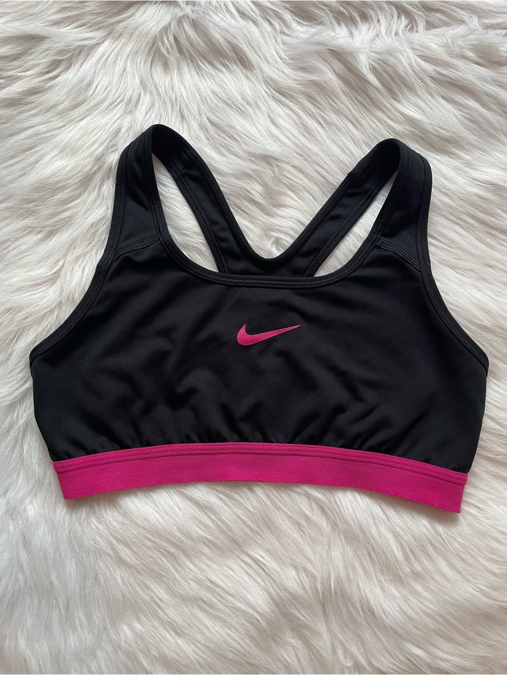 Nike sports bra dri fit black pink band women’s M medium workout racerback logo